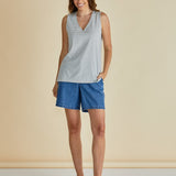 Trinity V-Neck Tank - Black/White Stripe