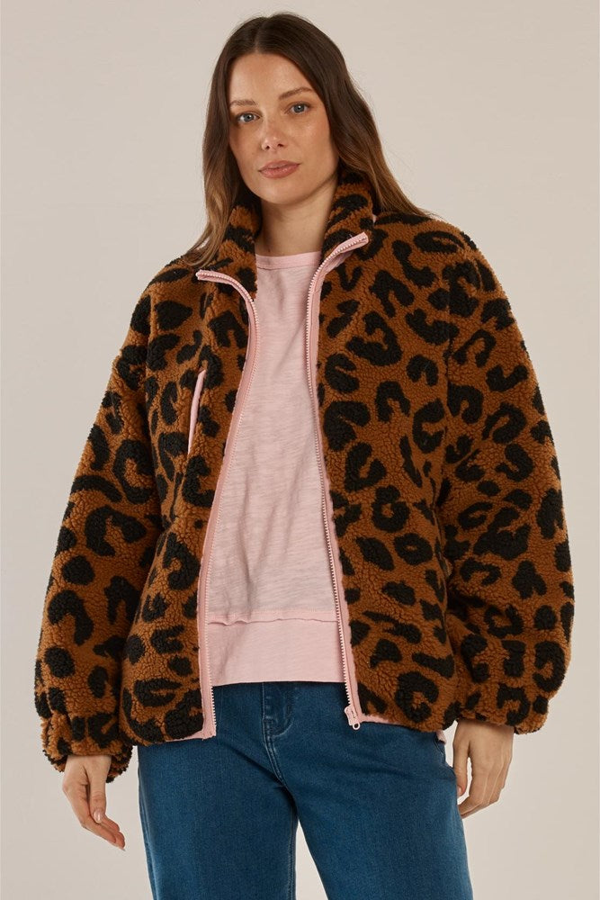 Jayne Fleece Jacket - Animal/Pink | Betty Basics | Everyday