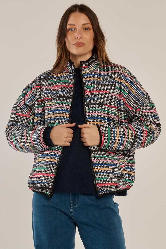 Finch Reversible Jacket - Rainbow Houndstooth/Black | Betty Basics