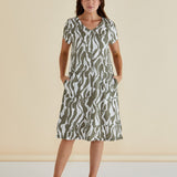 Elwood Dress - Olive Geometric Print