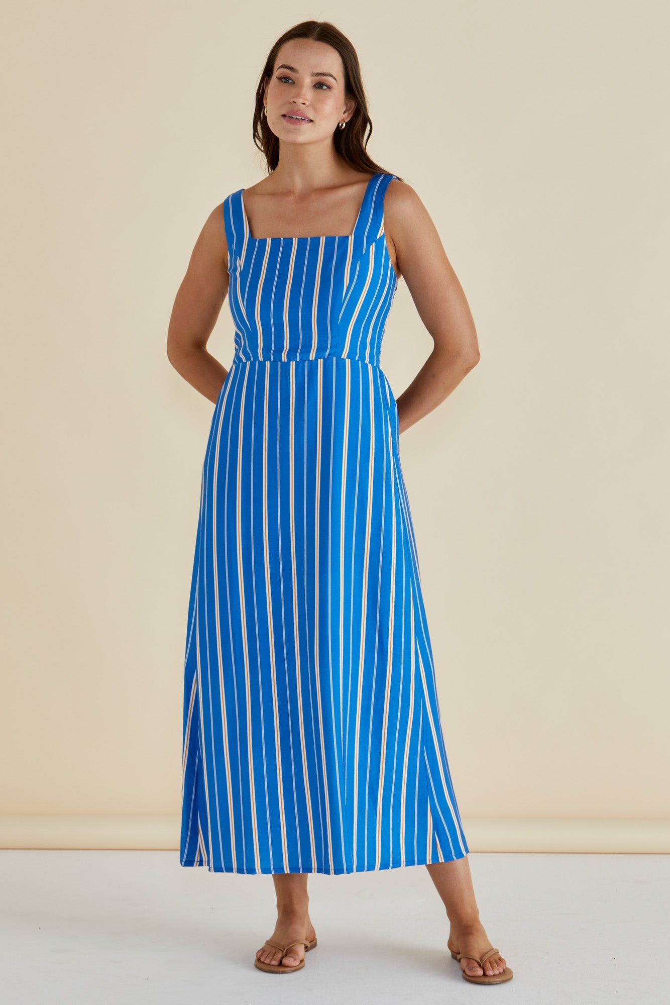 Tegan Midi Dress - Blue Stripe | Betty Basics | Everyday Women's Clothing Tegan Midi Dress - Blue Stripe | Betty Basics | Everyday Women's Clothing