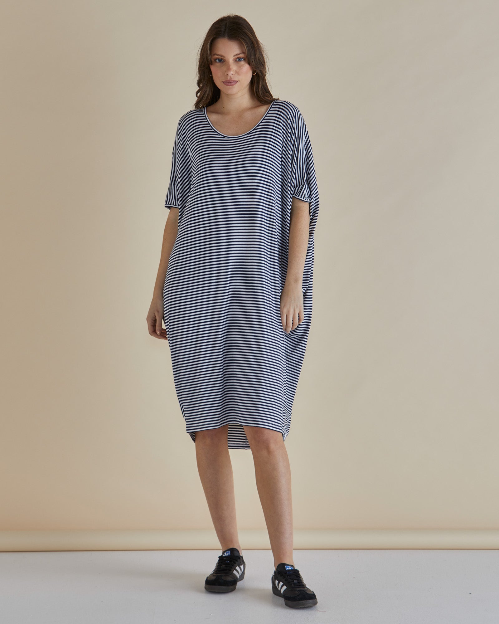 Maui T-Shirt Dress Navy Blue/White Stripe - Main Image