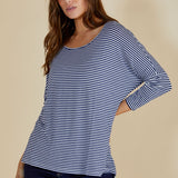 Milan 3/4 Sleeve Top - Navy Blue/White Stripe