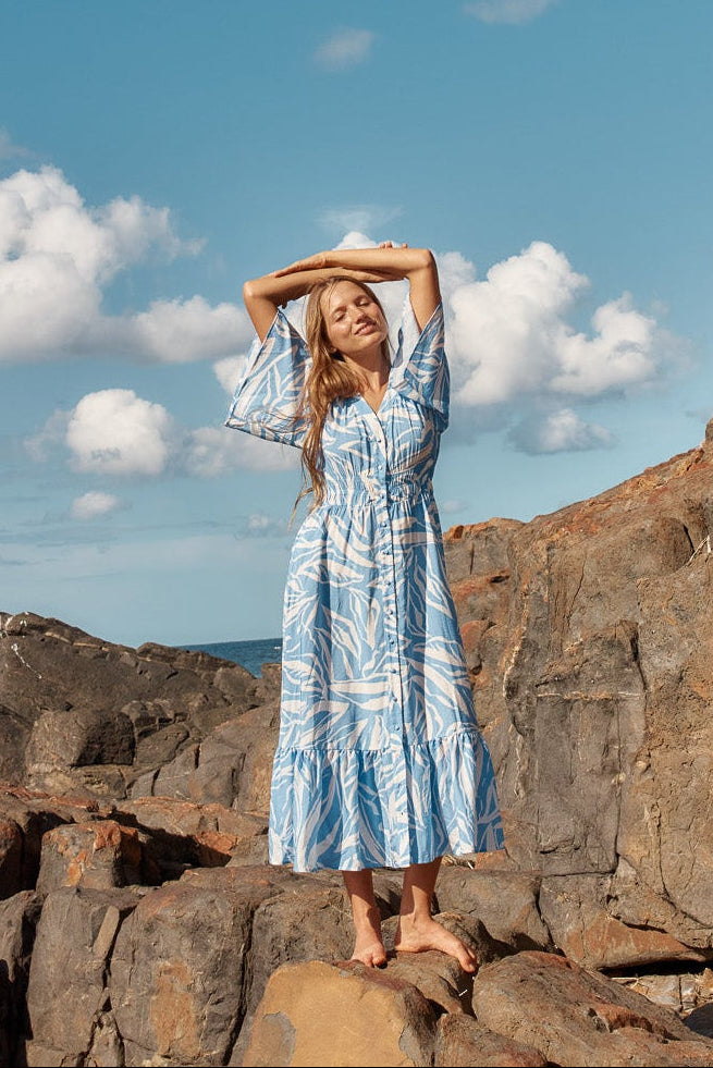 Moxie Dress - Blue Abstract Print | Betty Basics | Everyday Women's Clothing Moxie Dress - Blue Abstract Print | Betty Basics | Everyday Women's Clothing