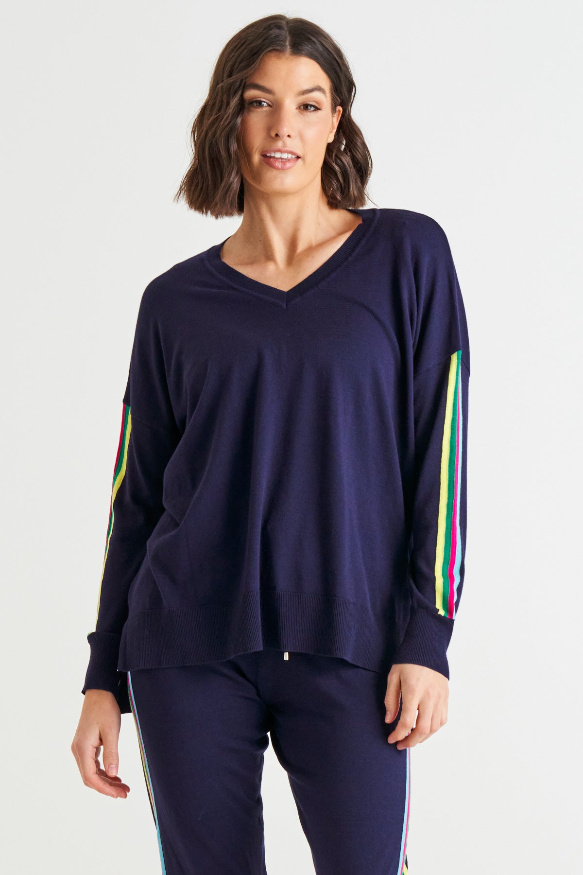 Karina Relaxed V-Neck Sweater - Blue Rainbow