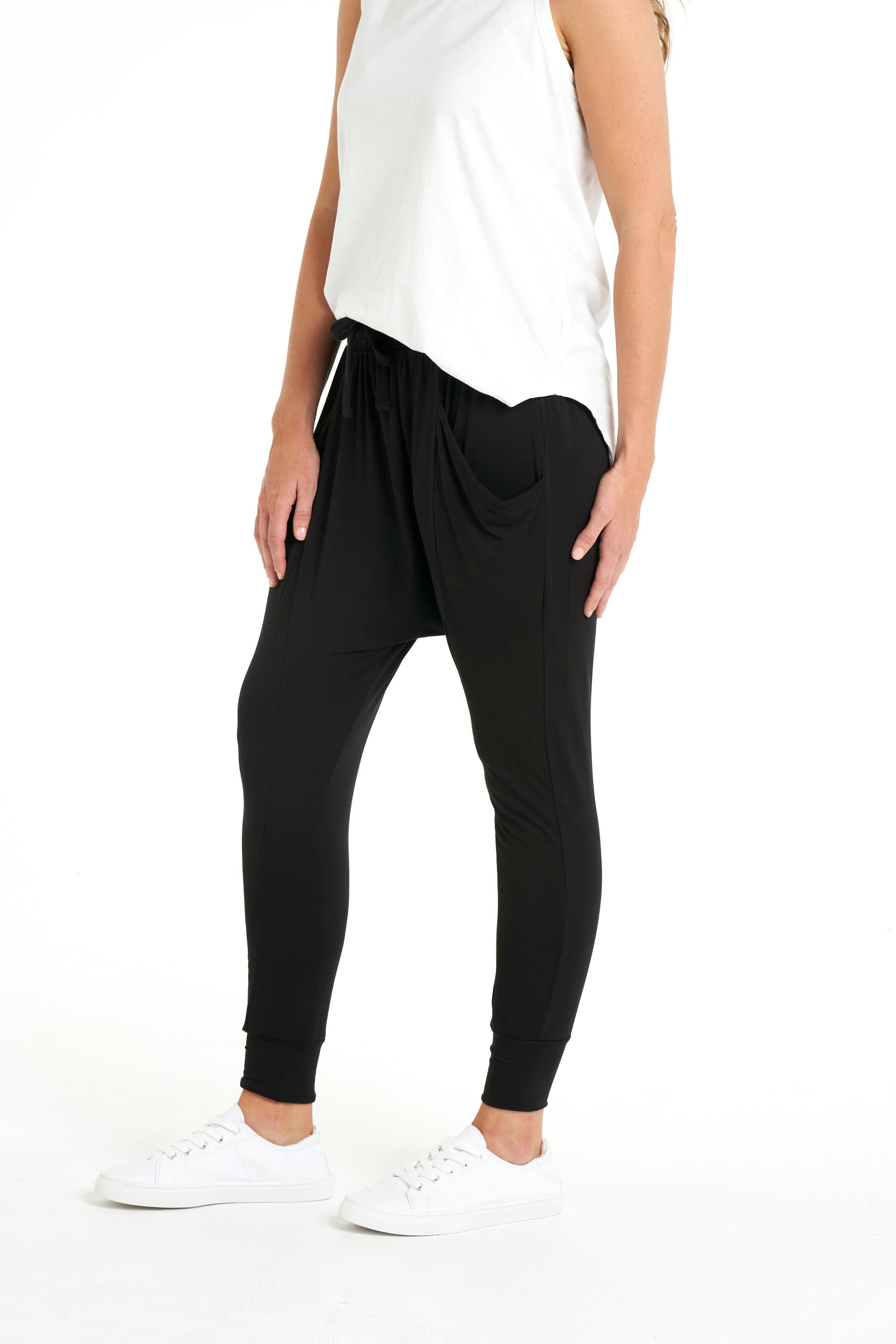 Barcelona Stretchy Relaxed Draped Jogger Pant - Black