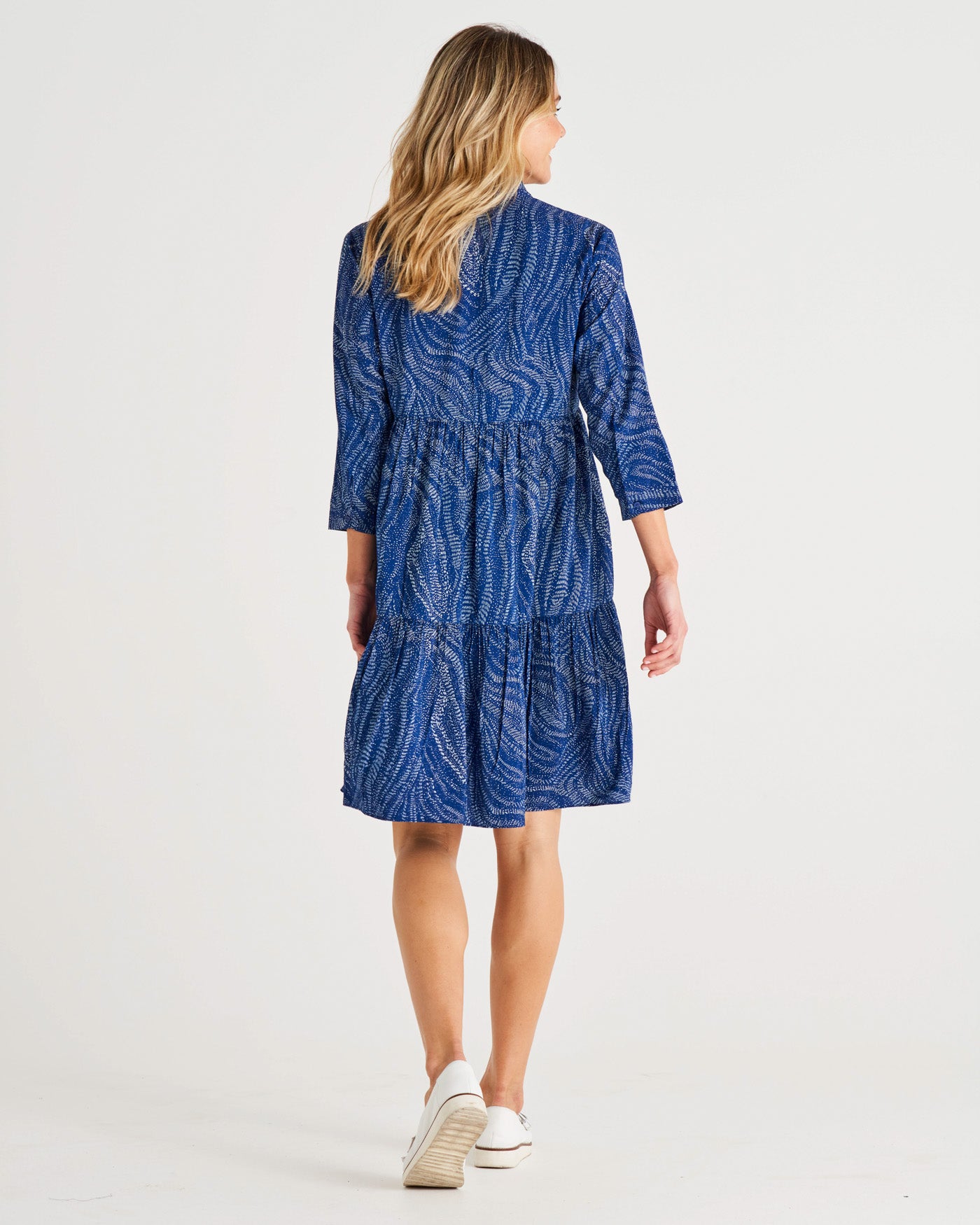 Georgiana 3/4 Sleeve Tiered Dress - Blue Print