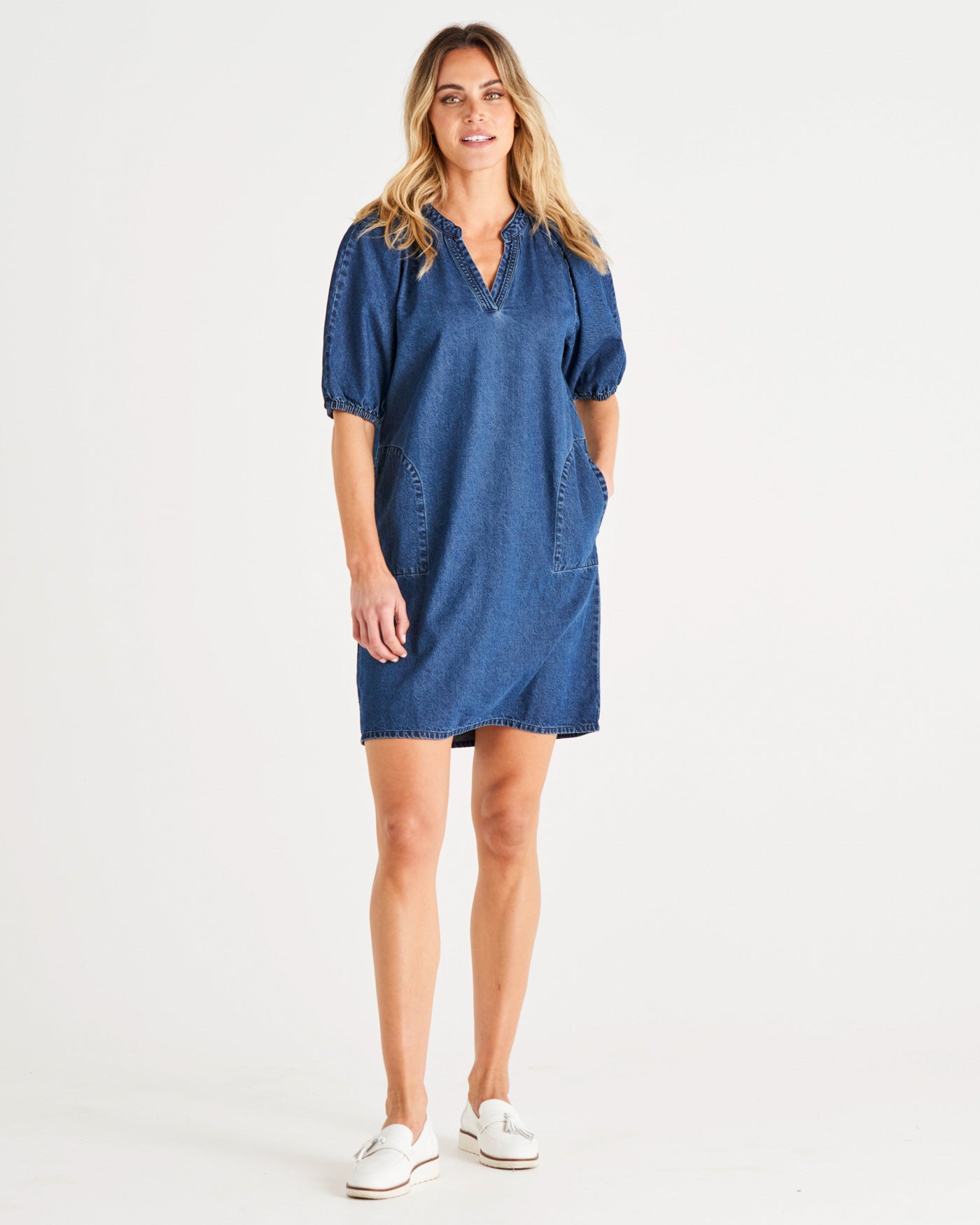 Mahalo Puff Sleeve Denim Mini Dress - Blue Wash