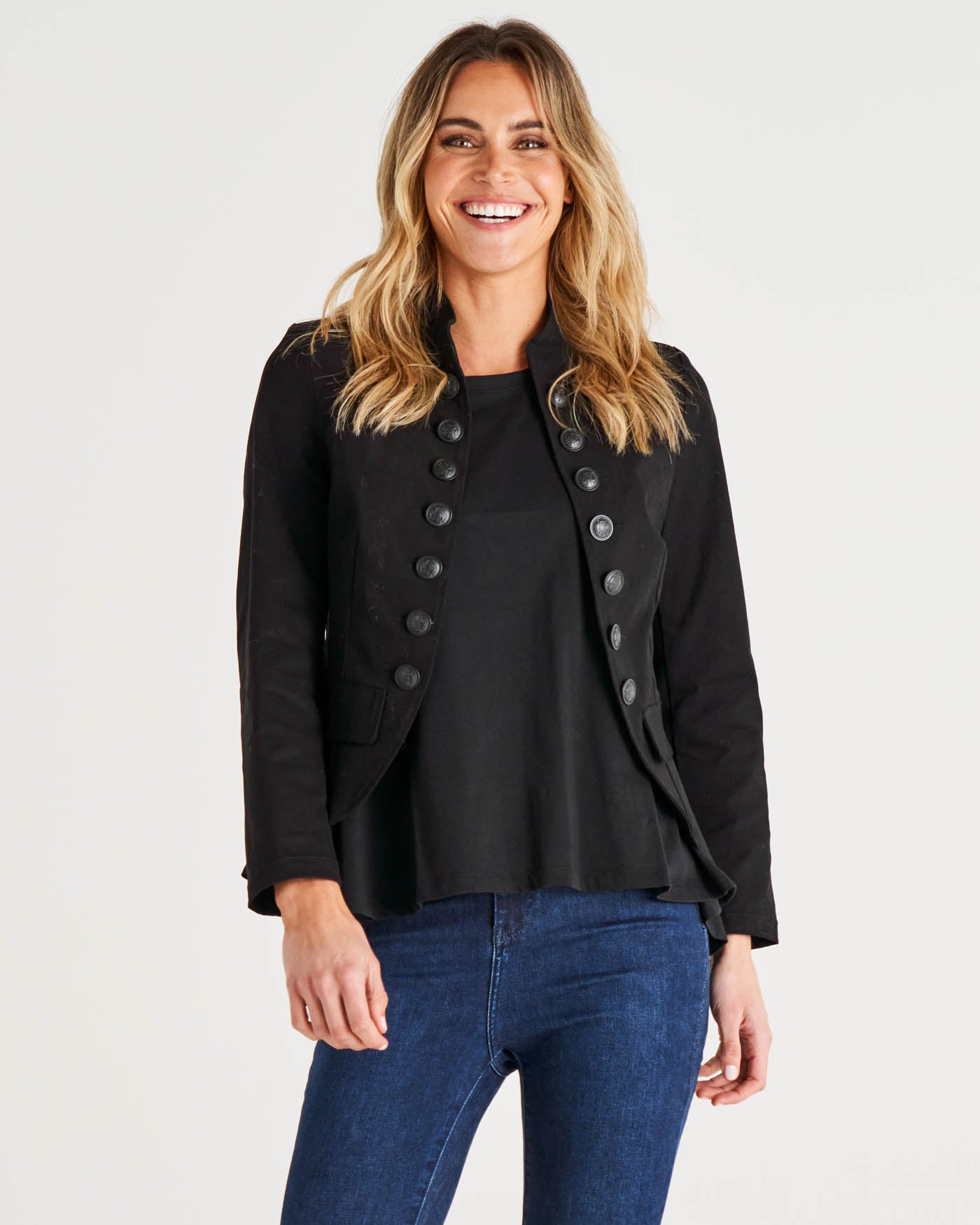 Stacey Structured Button Up Military Jacket - Black