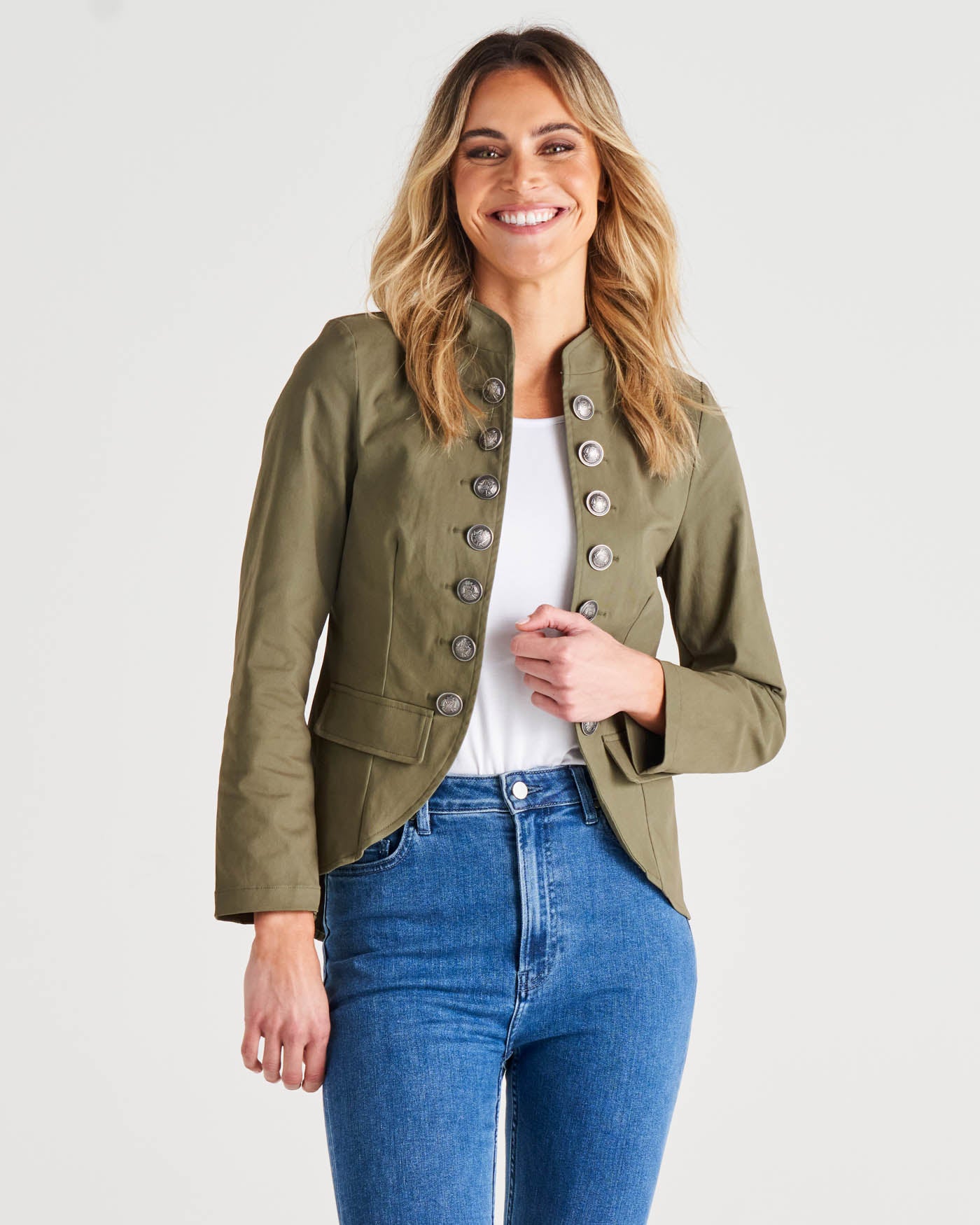 Stacey Structured Button Up Military Jacket - Khaki