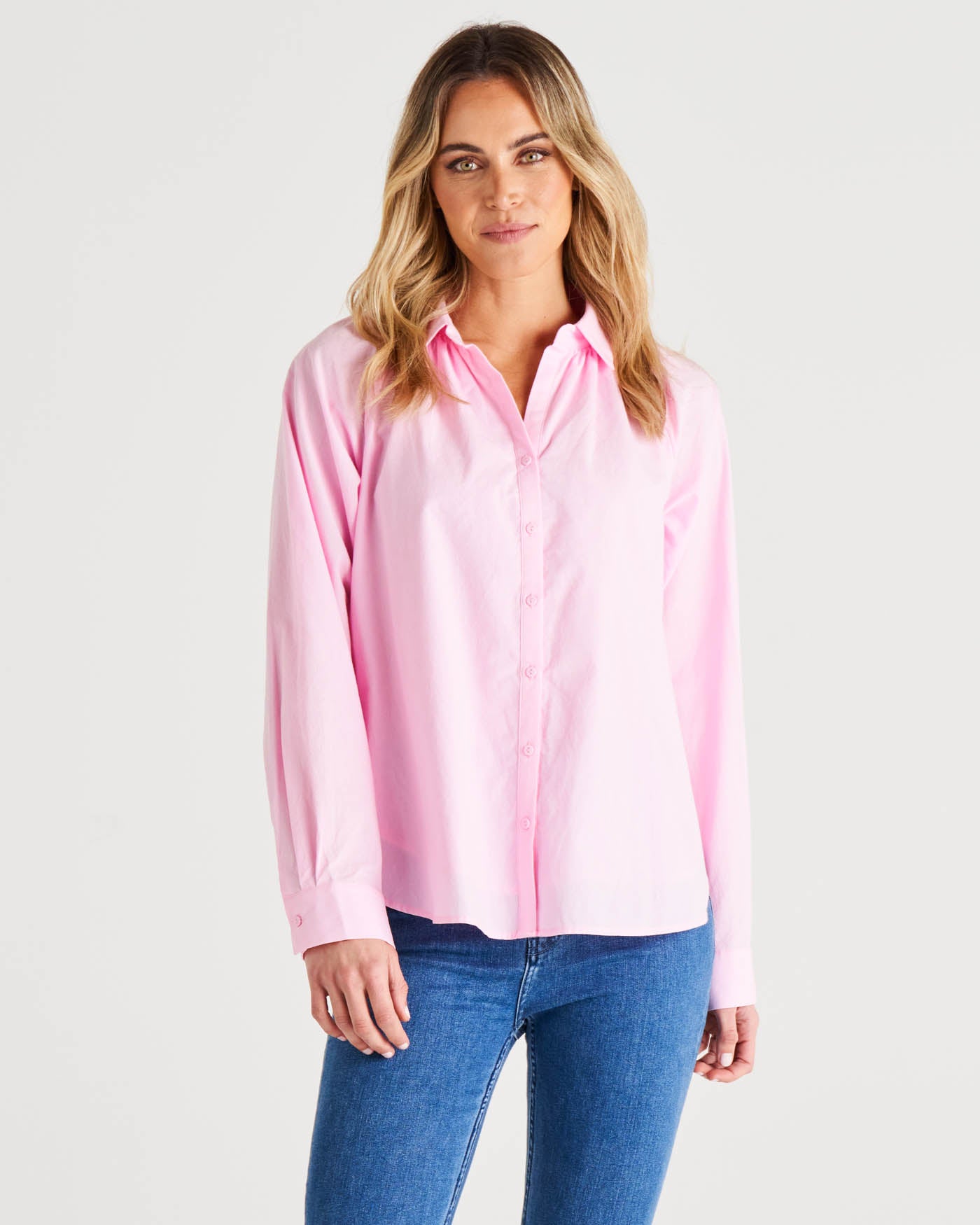 Jackie Relaxed Fit Cotton Button Up Shirt Blush Pink