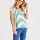 Tegan Relaxed Fit Swing Basic Cotton Tee - Meadow Green Stripe