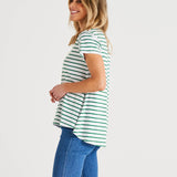 Tegan Relaxed Fit Swing Basic Cotton Tee - Meadow Green Stripe