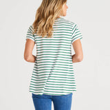 Tegan Relaxed Fit Swing Basic Cotton Tee - Meadow Green Stripe
