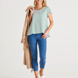 Tegan Relaxed Fit Swing Basic Cotton Tee - Meadow Green Stripe