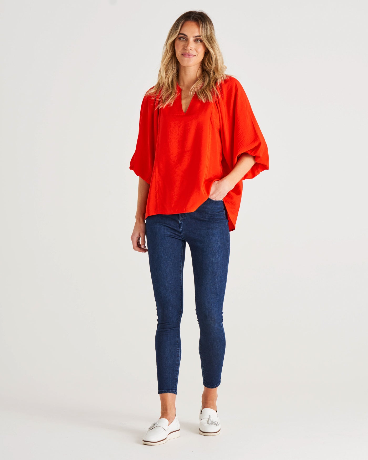 Julia Billow Sleeve Relaxed Blouse - Cherry Tomato