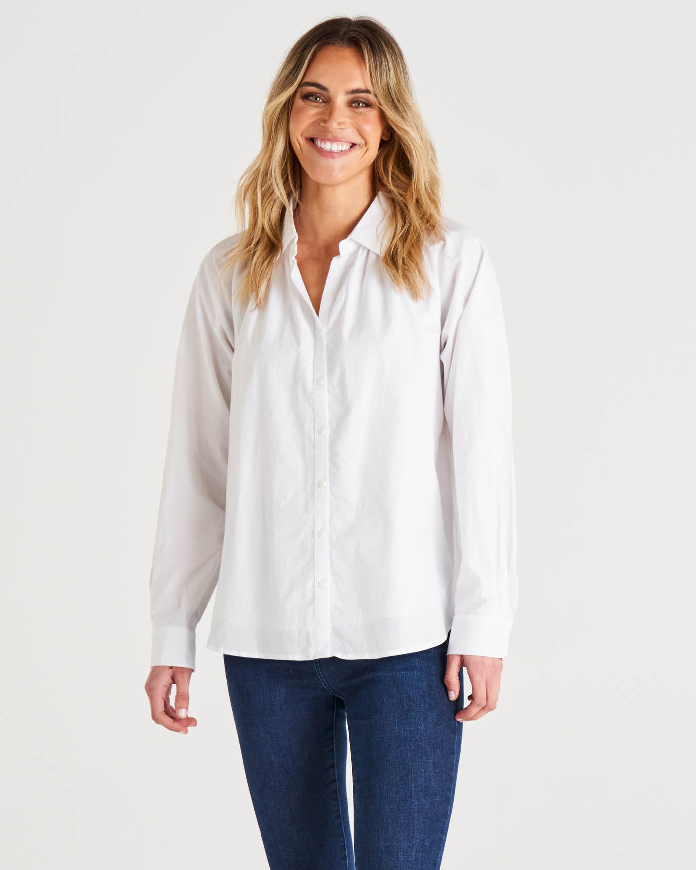 Jackie Relaxed Fit Cotton Button Up Shirt - White