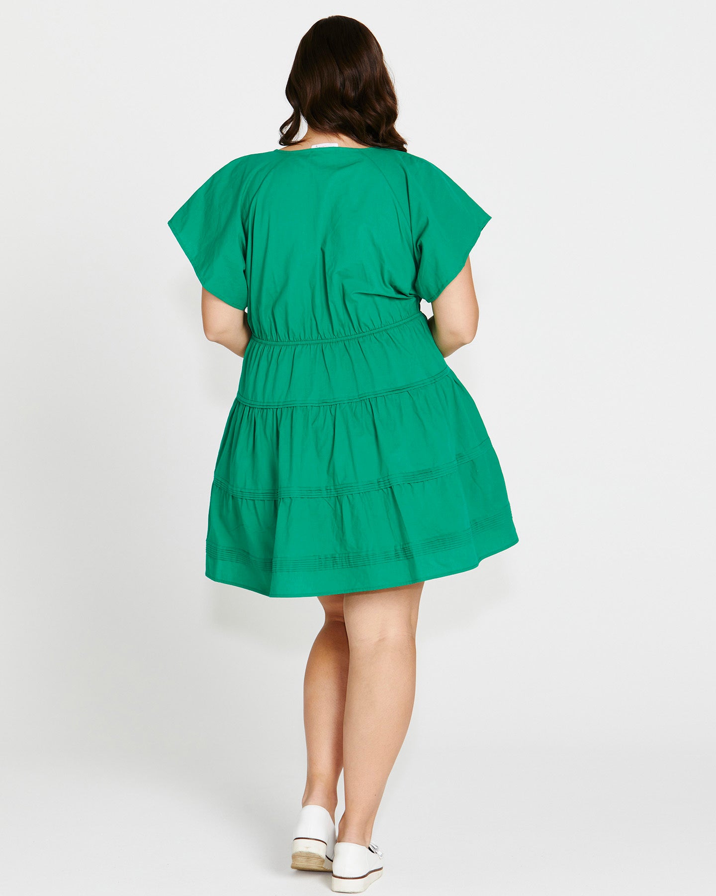 Capulet V-Neck Butterfly Sleeve Tiered Above-Knee Cotton Dress - Holly Green