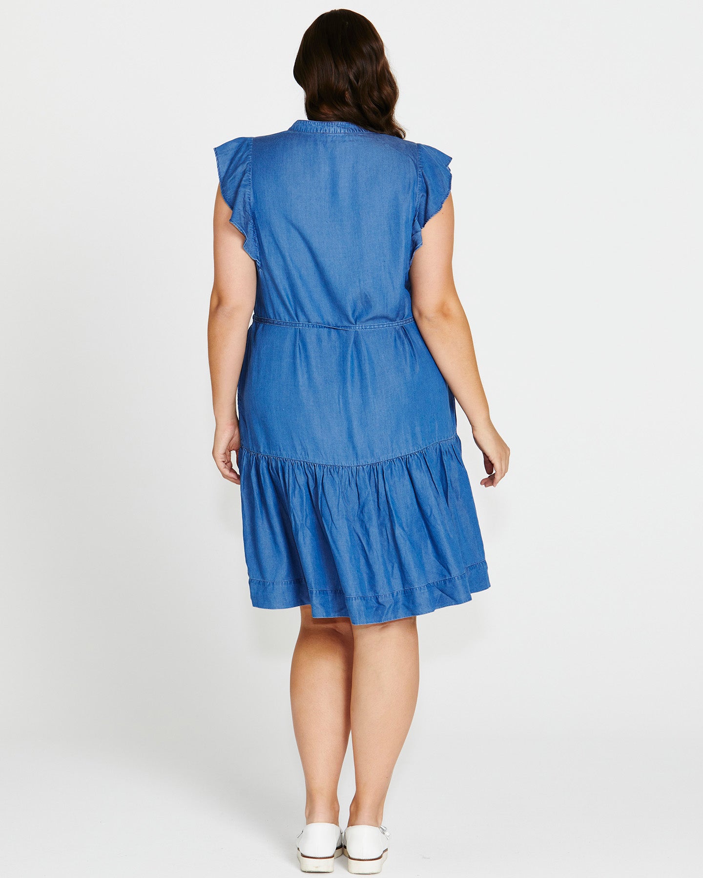 Lorne Ruffle Sleeve Lyocell Above-Knee Dress - Antique Indigo Blue
