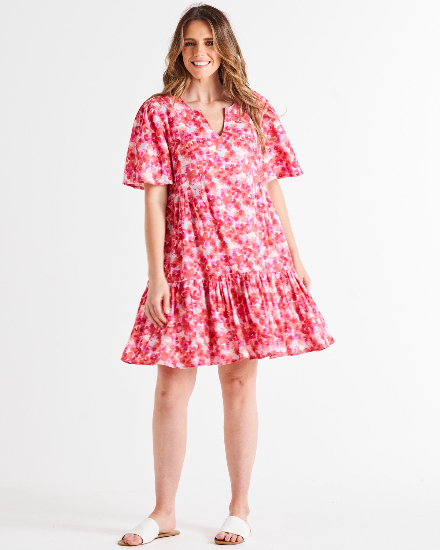 Amara Relaxed Tiered Linen-Blend Above-Knee Dress - Pink/Red Floral Print