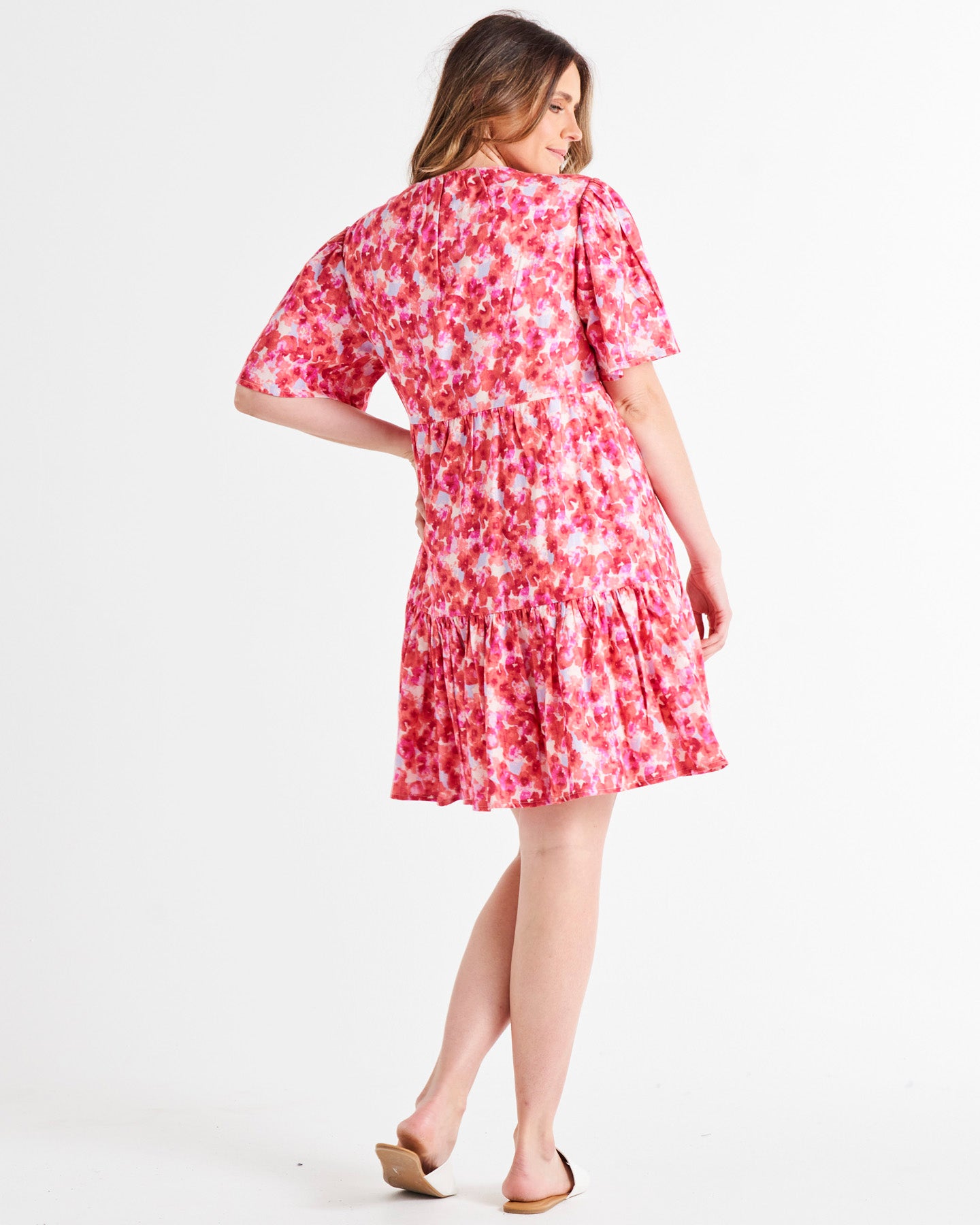 Amara Relaxed Tiered Linen-Blend Above-Knee Dress - Pink/Red Floral Print