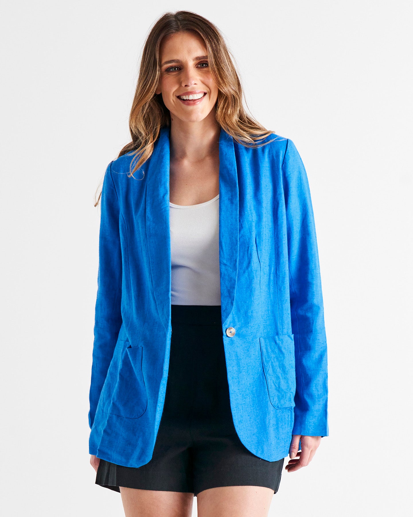 Cyndi Single Breasted Relaxed Linen-Blend Blazer - Electric Blue
