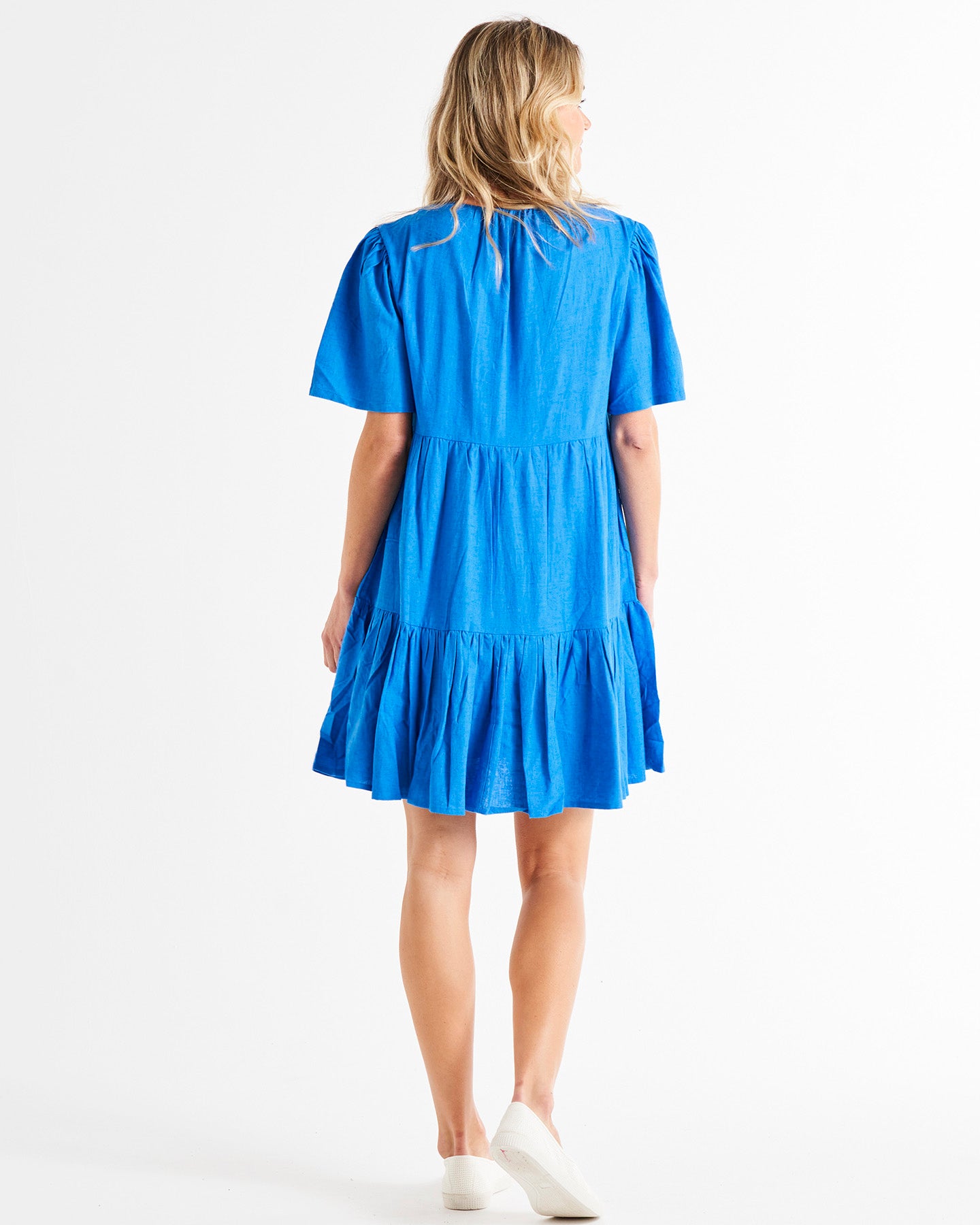Amara Relaxed Tiered Linen-Blend Above-Knee Dress - Electric Blue