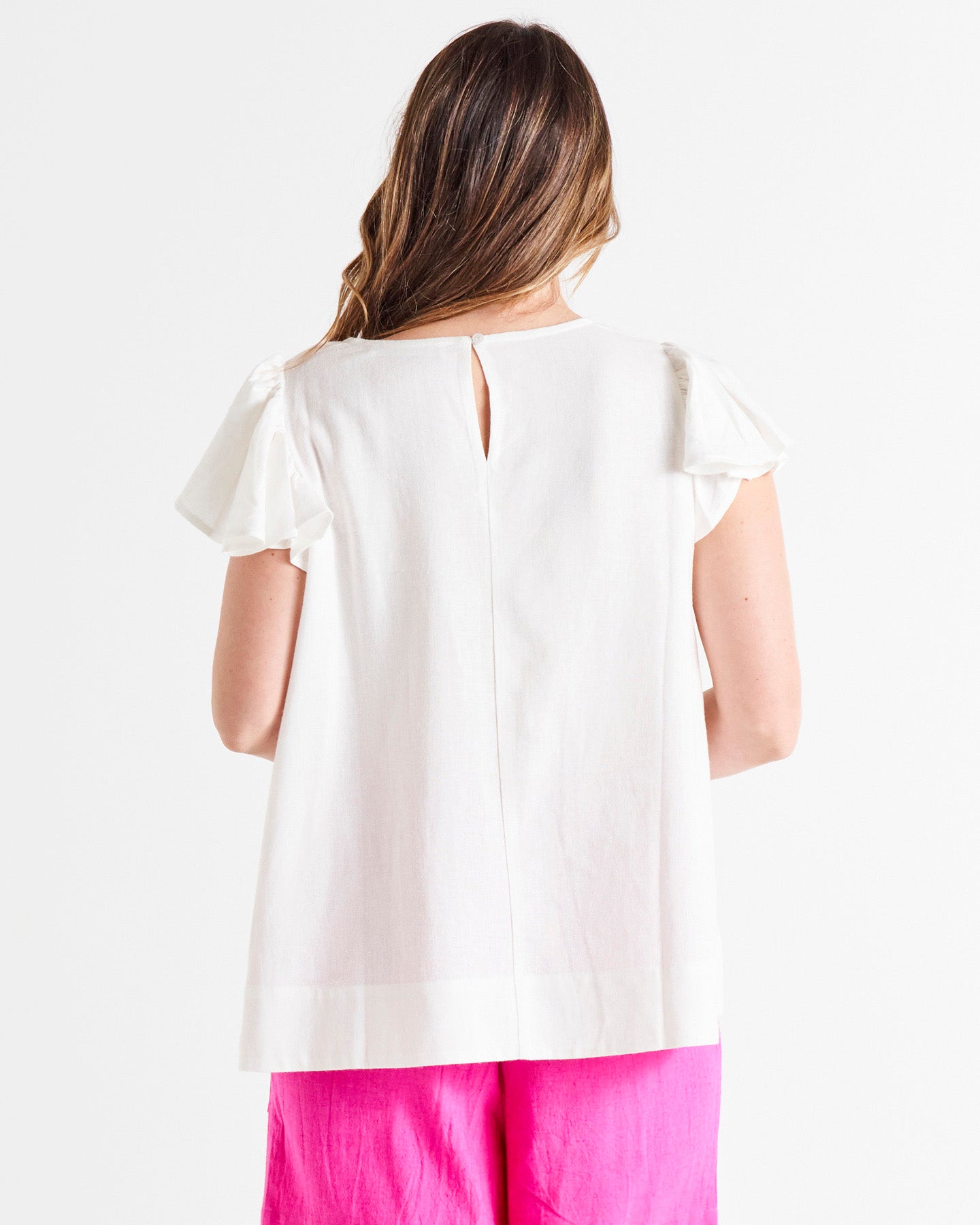 Imogen Frill Sleeve Linen-Blend Top - White
