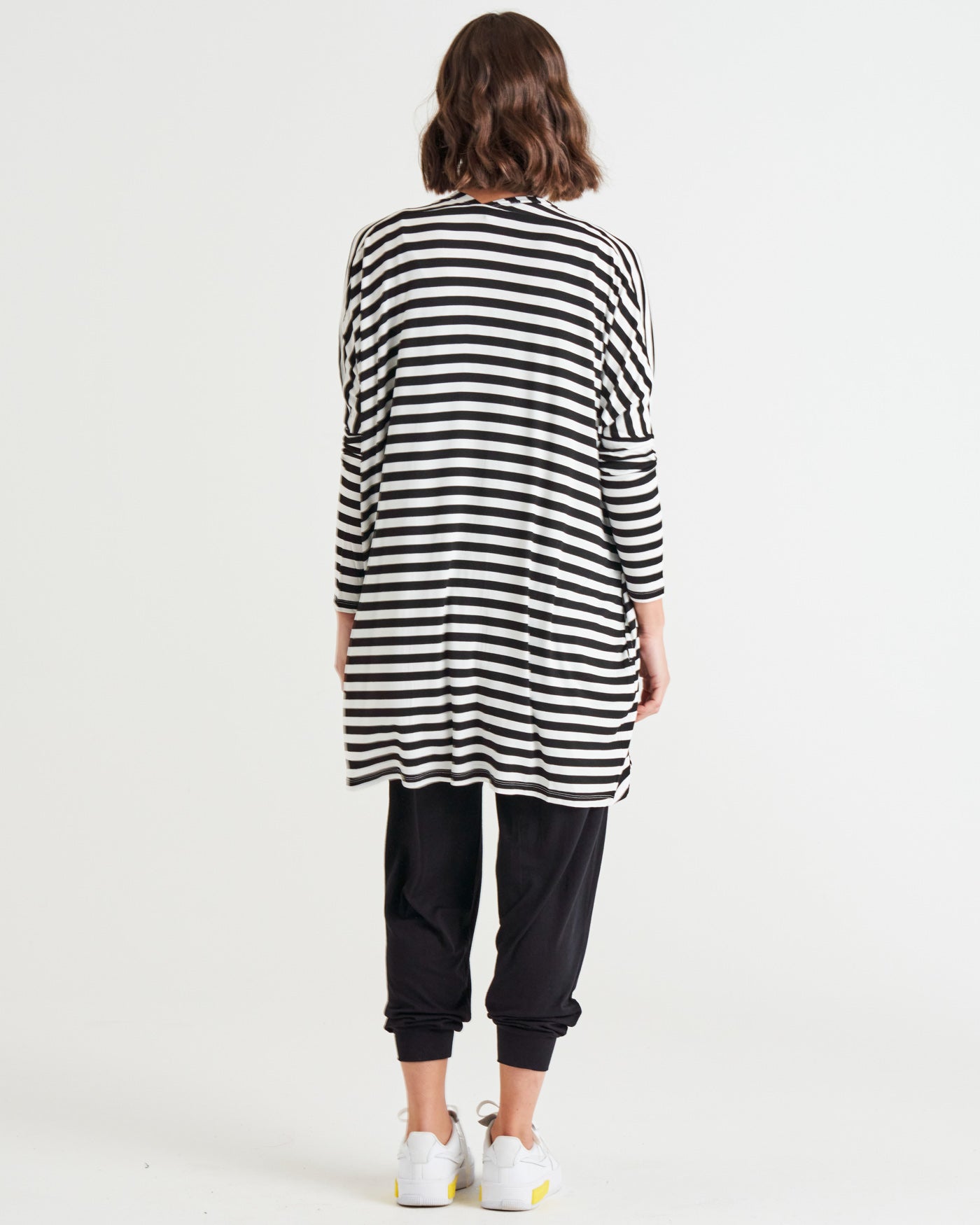 Margot Relaxed Fit Stretchy Cardigan - Black/White Stripe