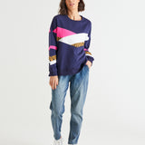 Addie Comfy Cotton Sporty Sweat - Blue Chevron Splice