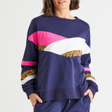 Addie Comfy Cotton Sporty Sweat - Blue Chevron Splice