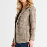 Portsea Single-Breasted Stretchy Lightweight Blazer - Mocha Plaid