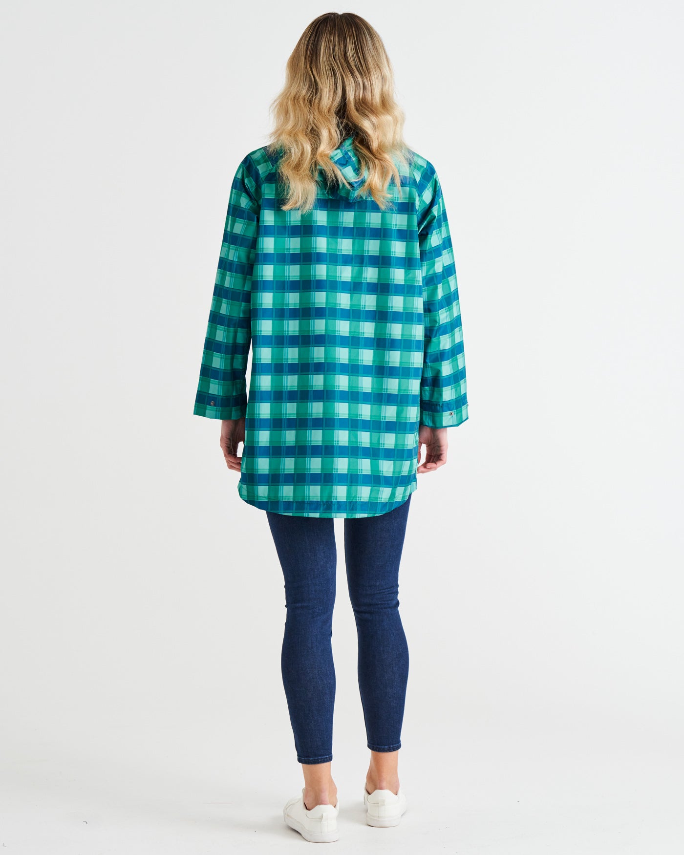 Rosie Relaxed Waterproof Raincoat - Green/Blue Tartan