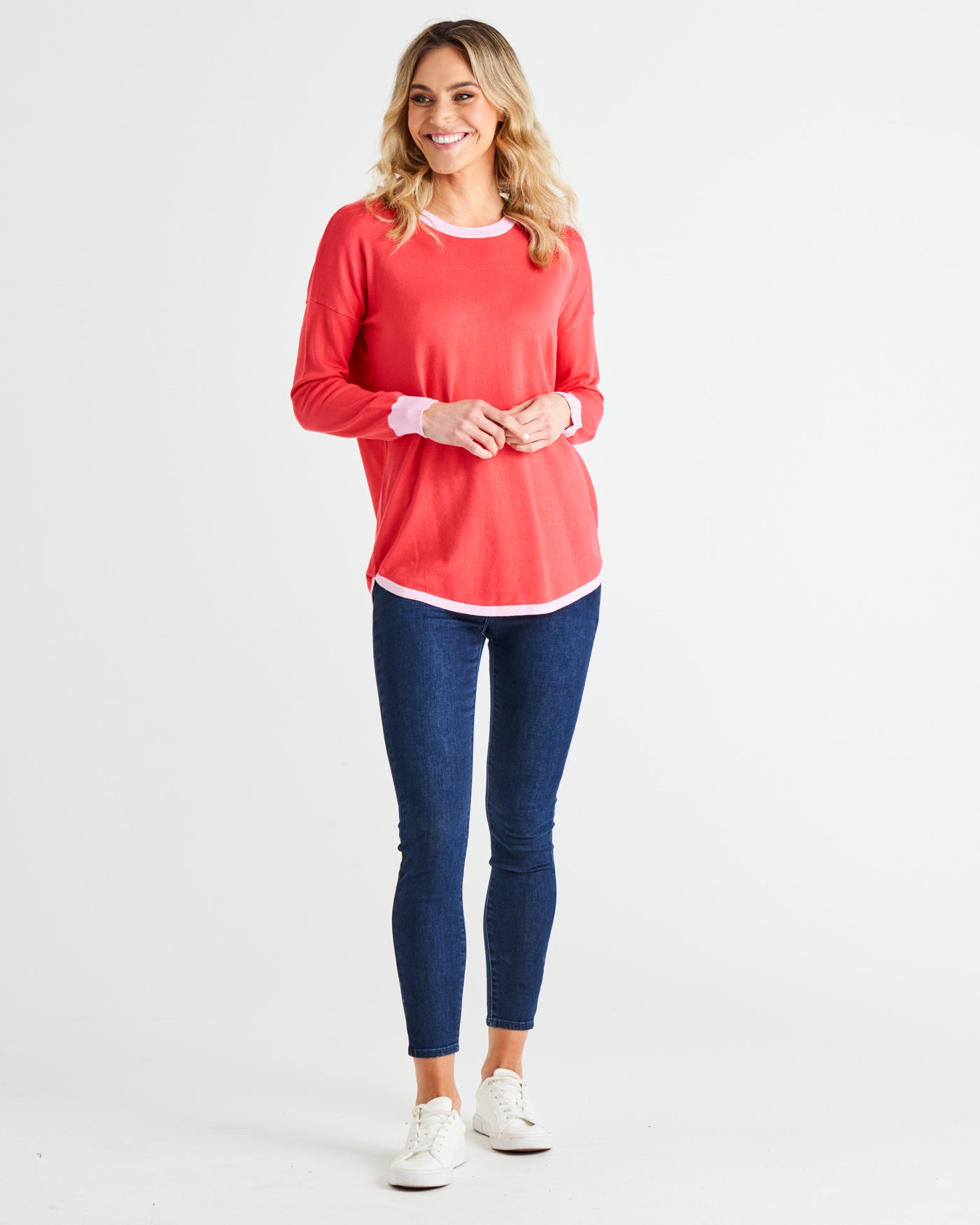 Sophie Lightweight Relaxed Knit Jumper - Pink Tipping