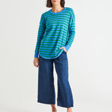 Sophie Lightweight Relaxed Knit Jumper - Green/Blue Stripe