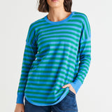 Sophie Lightweight Relaxed Knit Jumper - Green/Blue Stripe