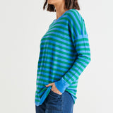 Sophie Lightweight Relaxed Knit Jumper - Green/Blue Stripe