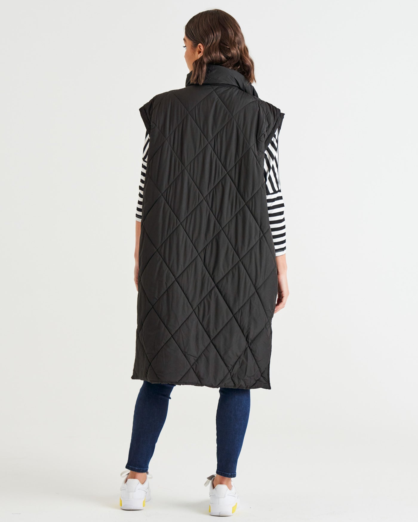 Cape Cod Quilted Padded Puffer Long Vest - Black