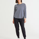 Jessie Relaxed Long Sleeve Cotton Basic Tee - Blue Stripe