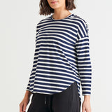 Jessie Relaxed Long Sleeve Cotton Basic Tee - Blue Stripe