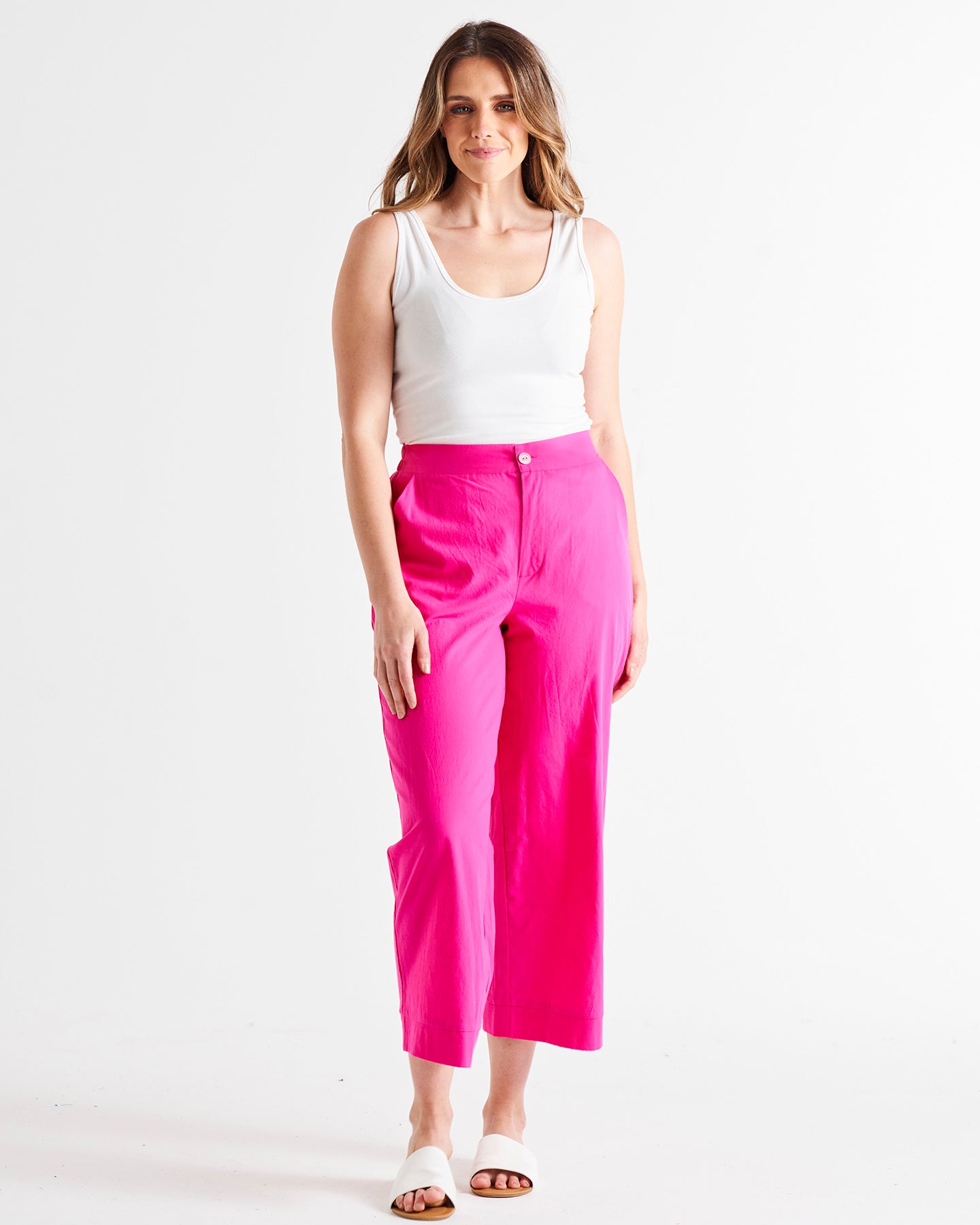 Montague High Waisted Straight Cropped Cotton Pants - Miami Pink