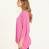 Kyoto V-Neck Loose Stretchy Basic Tee - Winter Pink