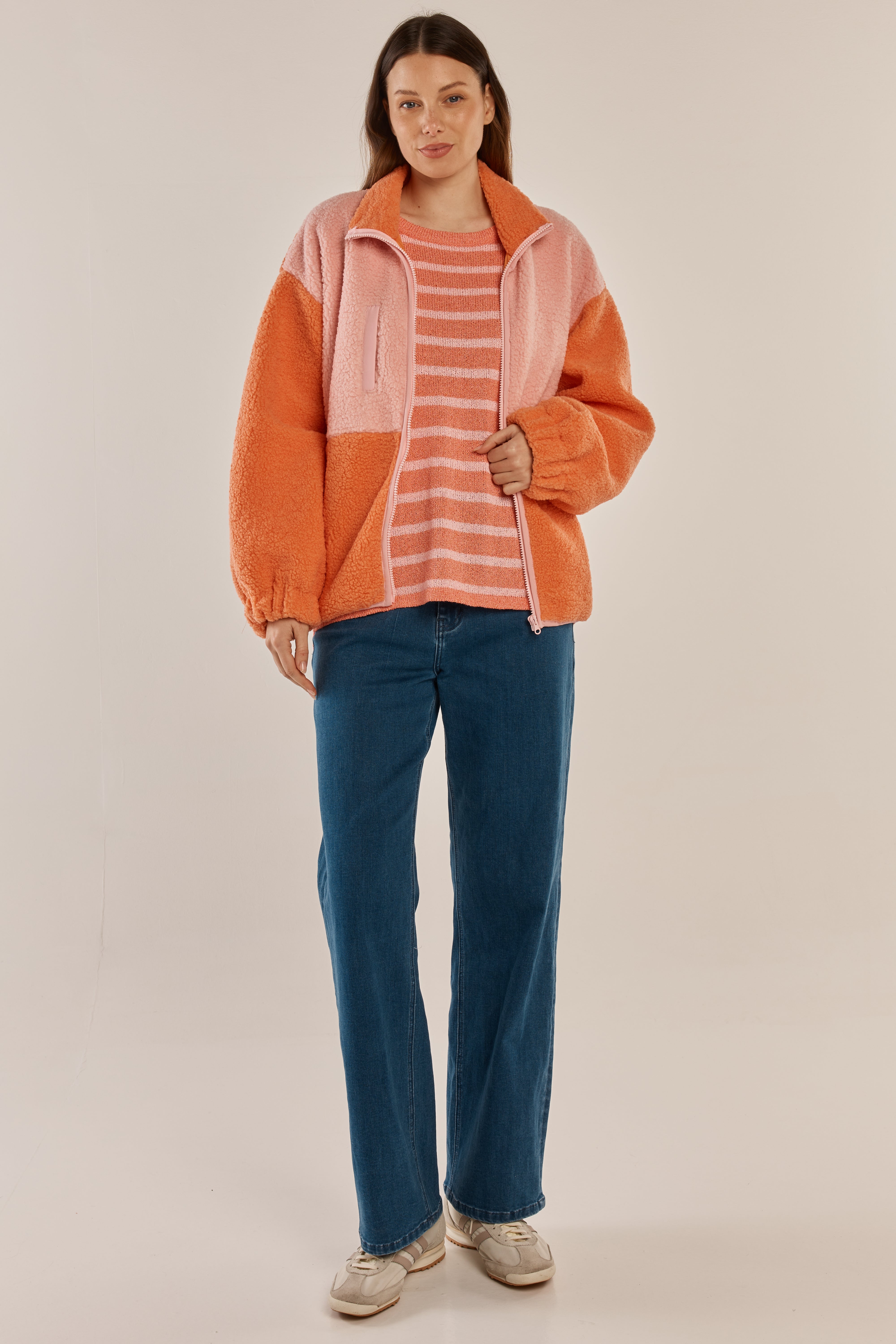 Jayne Fleece Jacket - Pink/Orange | Betty Basics | Everyday