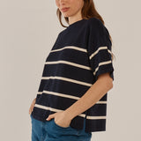 Bailey Boxy Top - Navy/Cream