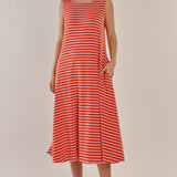 Sabrina Maxi Dress - Pink/Red Stripe