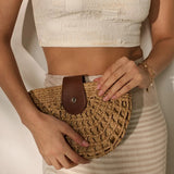Marielle Straw Half Moon Bag - Cream
