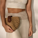 Marielle Straw Half Moon Bag - Cream