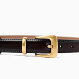 Greta Thin Genuine Leather Belt - Black