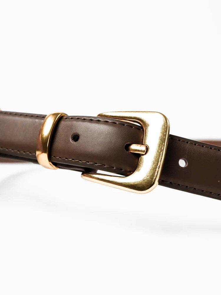 Greta Thin Genuine Leather Belt - Taupe