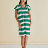 Zena T-Shirt Dress - Navy/Green Stripe